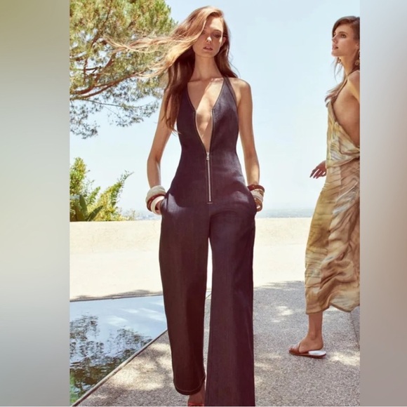 Zara Dark Blue Denim Straight Leg Jumpsuit - size small - like new! - Picture 7 of 12